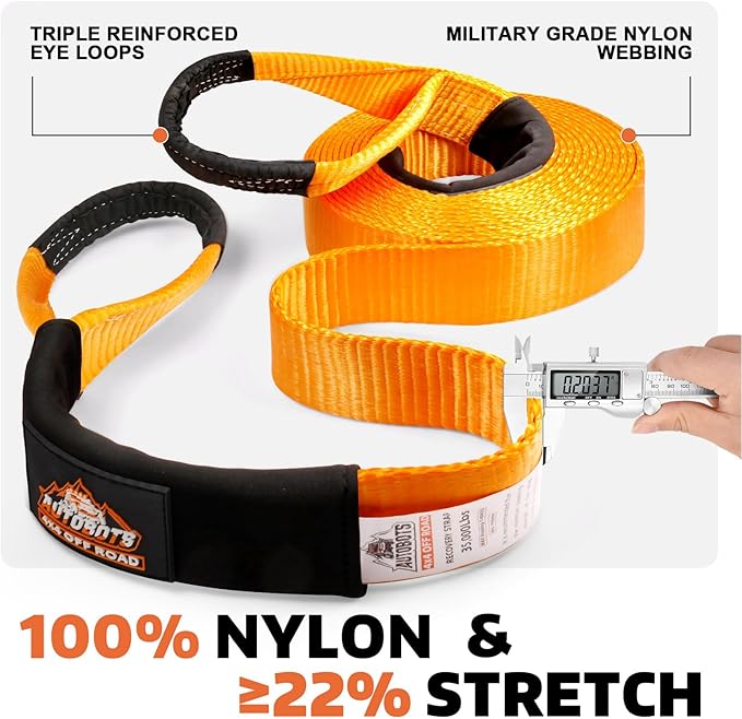 AUTOBOTS Tow Strap Heavy Duty 3" x 20 ft (35,000 lbs) with Shackle Hooks Winch Recovery Rope Towing Strap Offroad Recovery Kit for Jeep Truck Vehicle