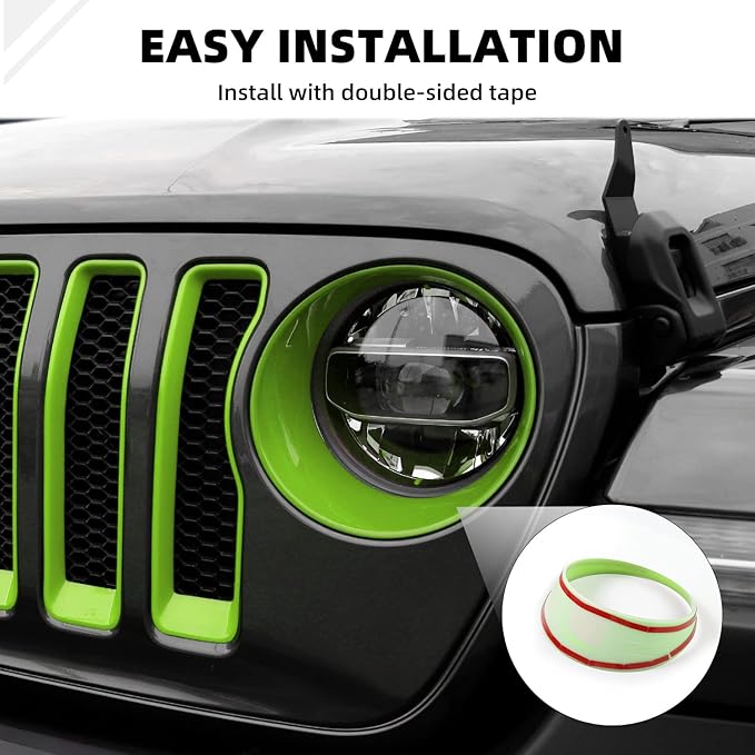Grille Grill Insert+Headlight Turn Light Cover Compatible with 2018-2023 Jeep Wrangler JL JLU Sport/Sport S Only,Not for Sahara,Rubicon 4xe(Green)