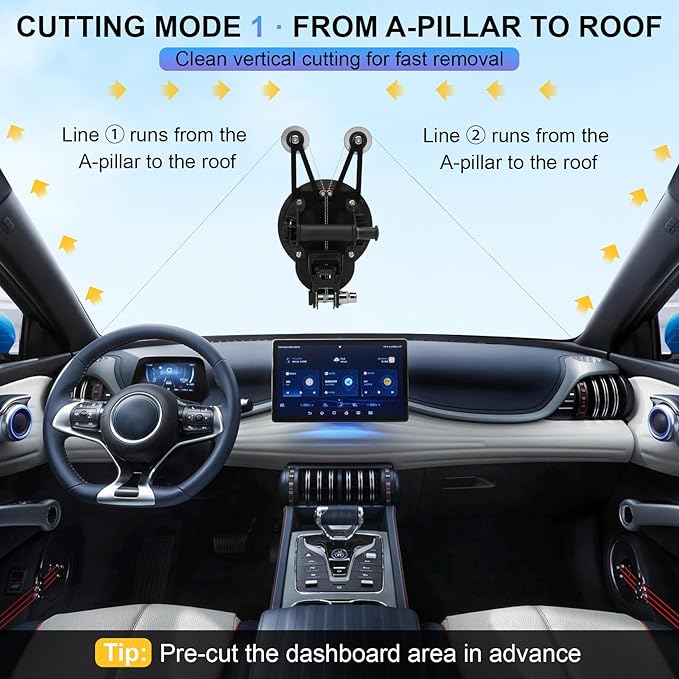 Auto Windshield Glass Removal Tool Kit with Heavy-Duty 200mm Suction Cup, 580lbs Load Capacity, Self-Locking System & 1.2mm Thick Reinforced Cutting Wire for Fast and Safe Glass Separation