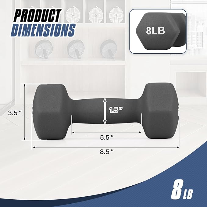 MADOG Dumbbell Set, Anti-Slip Neoprene Coated Hexagon Hand Weights for Home Gym Equipment Workouts Strength Training