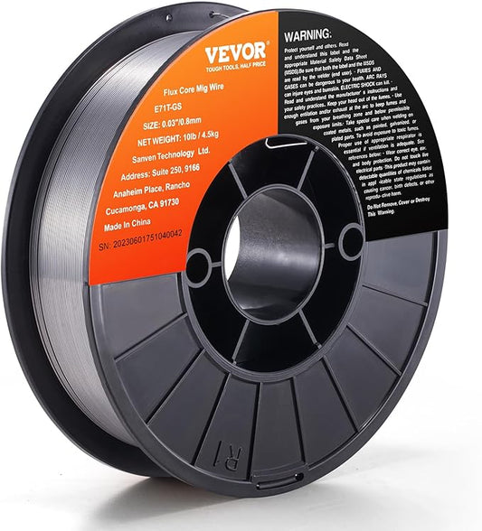 VEVOR Flux Core Welding Wire, E71T-GS 0.030-inch 10LBS, Gasless Mild Steel MIG Welding Wire with Low Splatter for All Position Arc Welding and Outdoor Use