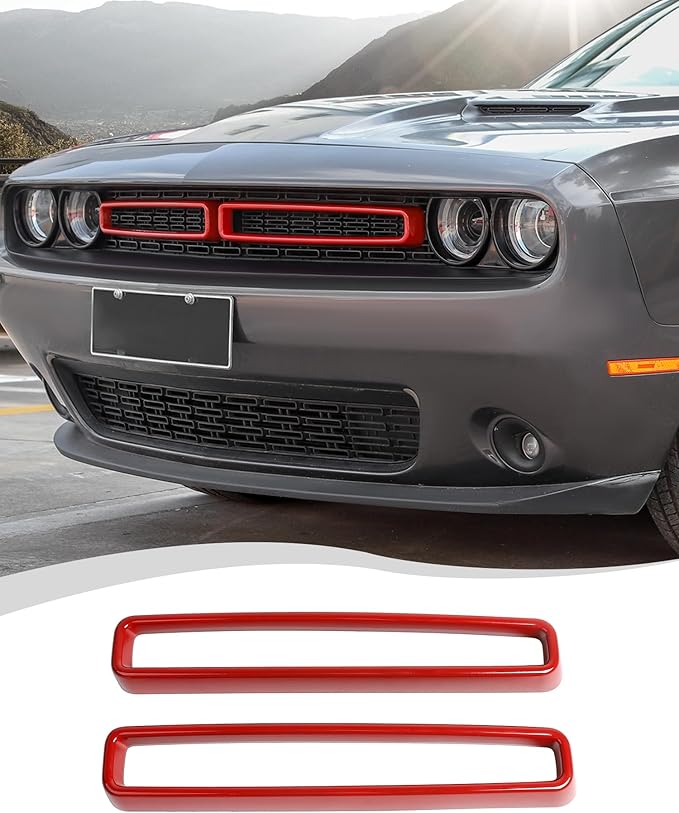 Hoolcar Front Grille Radiator Grille Insert Cover Grillwork Trim Compatible with Dodge Challenger 2015-2025+, Exterior Accessories, Red, 2pcs