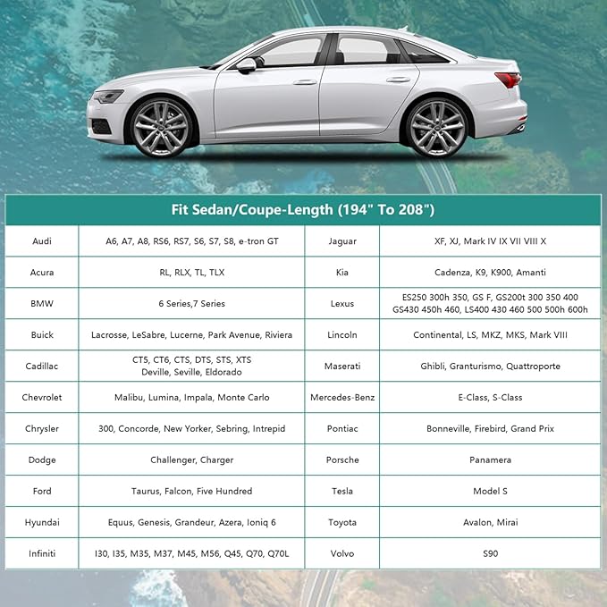 Car Cover for Automobiles Waterproof All Weather, Universal Fit Tesla Model S, Audi A6/A7/A8, Dodge Charger, Mercedes Benz S-Class S500 S550, Volvo S90, Jaguar XJ, Toyota Avalon etc.