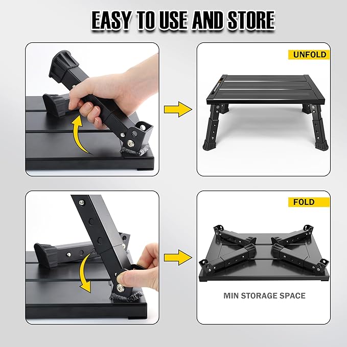 Adjustable RV Step Stool, 3-Step Height Adjustment, Foldable Legs, Wide Anti-Slip Surface,Supports Up to 1,000 lb, Premium Aluminum Construction Easy to Carry