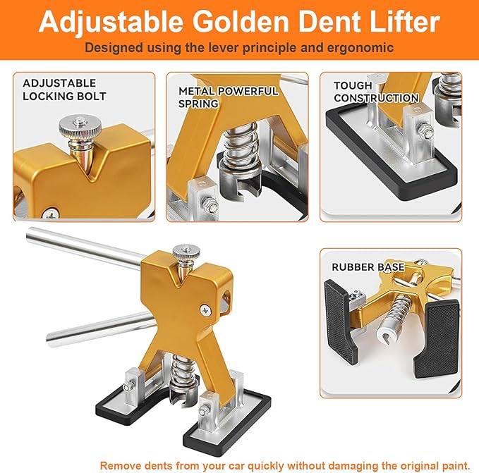 97pcs Dent Puller Kit, Paintless Dent Removal Kit for Dent Removal, Car Dent Puller with Golden Lifter, Bridge Puller, Slide Hammer T-Bar, Dent Remover Tool for Car Refrigerator Door Ding Repair