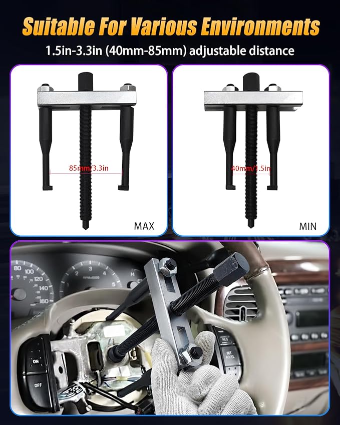 Steering Wheel Puller Set, Car Steering Wheel Removal Tool Kit for Different Vehicles, 1.5 to 3.3 Inch Adjustable Distance