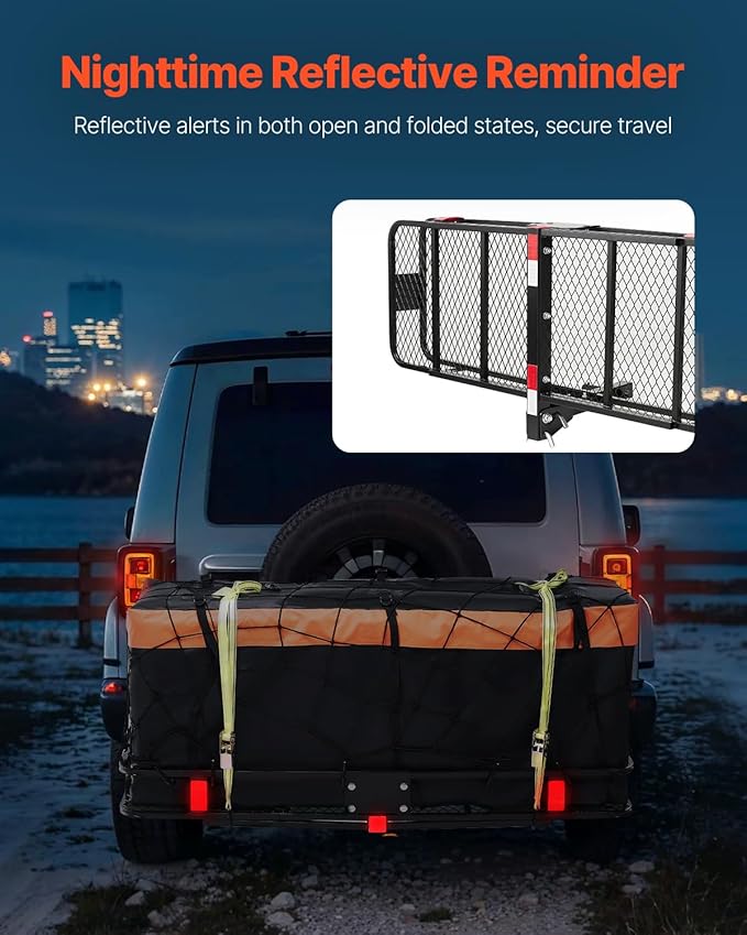 VEVOR 60" x 20" x 6" Hitch Cargo Carrier, 500 lbs Capacity with Cargo Net & Waterproof Cargo Bag, Folding Hitch Mount Cargo Carrier Basket with Hitch Lock for 2" Receiver, Fit for SUVs