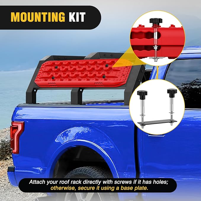 Nilight Recovery Off-road Traction Boards Emergency Tire Mats For 4WD 4X4 Mud Sand Snow with 2PCS Mounting kit Zipper Bag 2 leashes (Red)