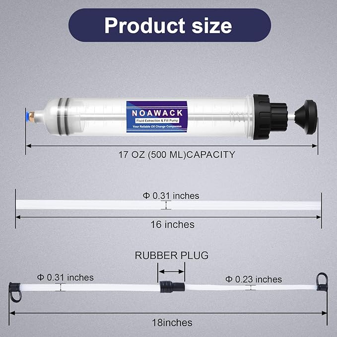 Fluid Extractor Pump, Manual Oil Extractor for Cars, ATVs & Lawn Mowers - Oil Transfer Pump with Flexible Hoses, Brake/Transmission Fluid Extractor, Oil Change Tools 17 oz (500 ml)