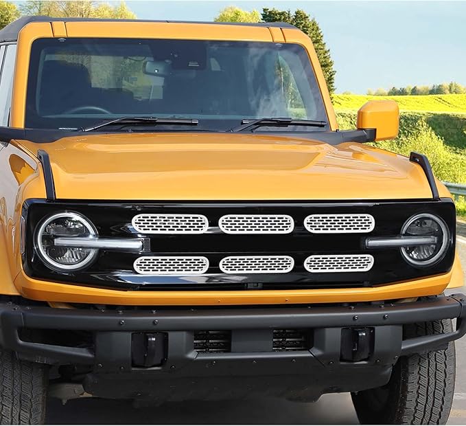 Jimen Compatible with Ford Bronco 2021-2023, 6PCS Front Grille Inserts Mesh Grill Cover Exterior Trim Accessories (White)