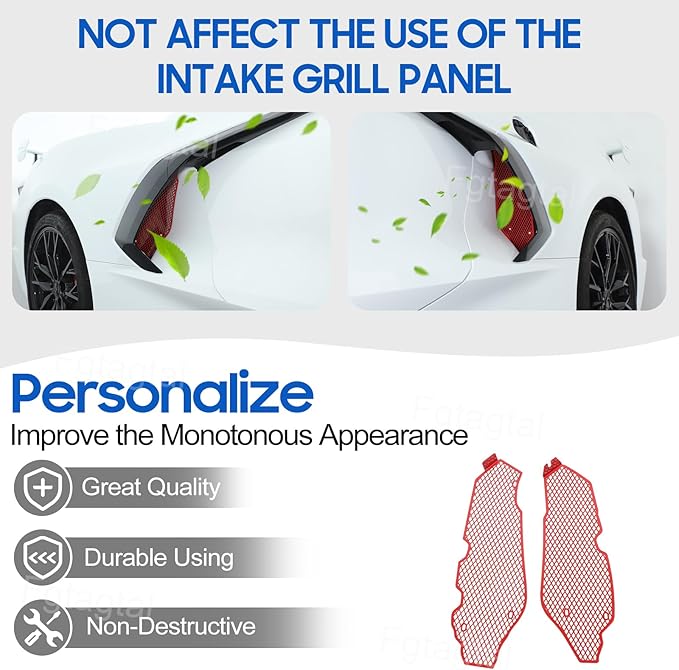 Side Intake Grill Guards Mesh Compatible with Chevrolet Corvette C8 2020-2025, Stainless Steel Side Radiator Guards Grille Vents Insert Mesh Accessories, 2Pcs (Red)