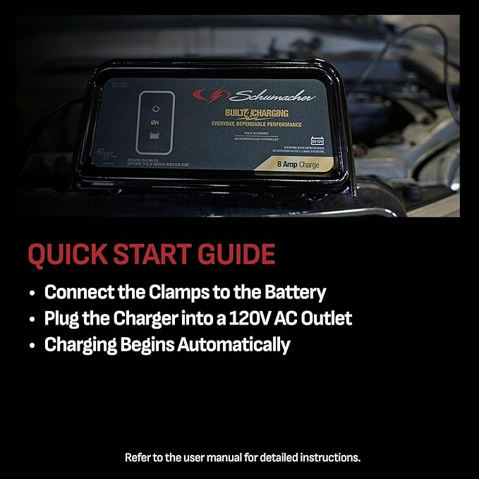 Schumacher Electric 8A Car Battery Charger and Maintainer, 3-in-1 Solution, for 6V/12V Power Sport, Automotive, and Marine Batteries, SC1363
