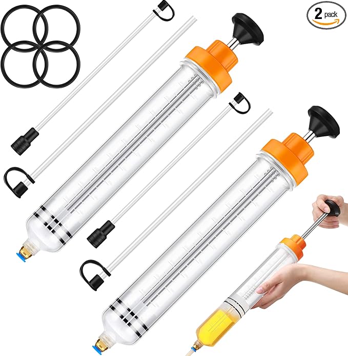 Lothee 2 Pack 500cc Automotive Fluid Extractor Pump Oil Extractor Hand Syringe Pump with Horse Manual Suction Vacuum Fuel Car Transfer for Power Steering, Hydraulic Fluid(Orange)