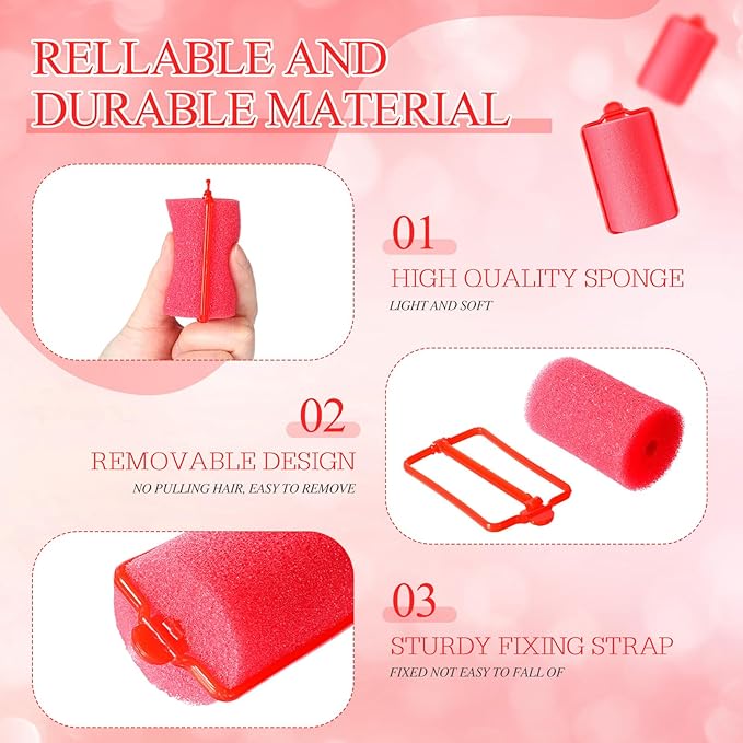 Geyoga 18 Pieces Sponge Hair Rollers Large Soft Foam Hair Styling Curlers Large Size Hairdressing Curlers for Women(1.4 x 2.6 Inches,Red)