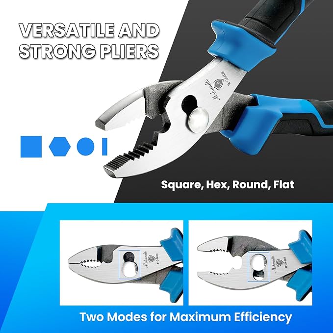 8-Inch Slip Joint Pliers, Alloy Steel with Swivel Rivet & Non-Slip TPR Handles, Strong Sharp Teeth for Plumbing, Automotive Repair, Tightening, Loosening, Gripping Nuts, Bolts, Pipes Adjustab