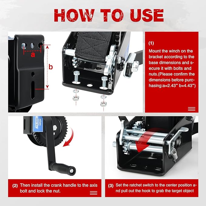 Nilight Boat Trailer Winch 3500 Lbs Hand Crank Winch Heavy Duty Boat Winches with 33Ft Strap Rope Hook Two Way Ratchet 4:1 8:1 Gear Portable Marine Manual Winch for Trailers Boat RV ATV Jet Ski Towing