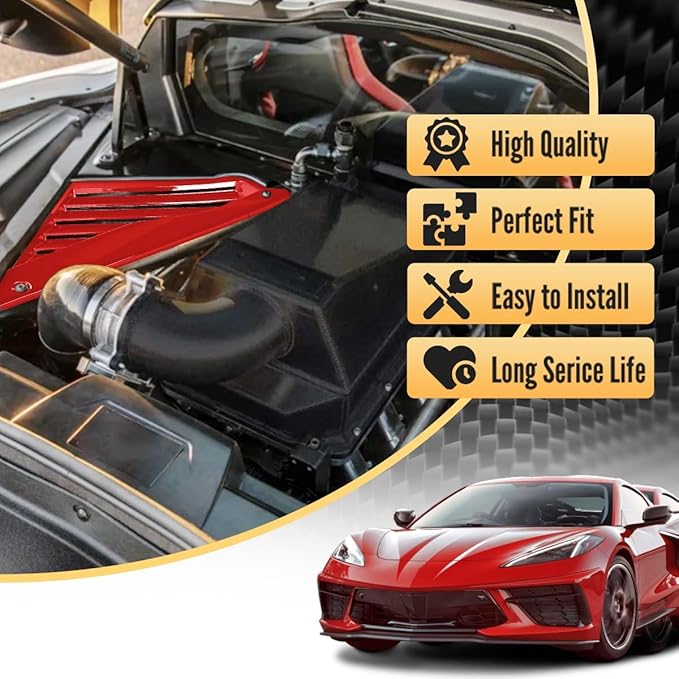 2Pcs Red Engine Bay Panel Cover,Rear Engine Covers Left Right Engine Case Guards Protector Compartment Filler Covers for Corvette C8 Stingray 2020+ for C8 Z06 2023+