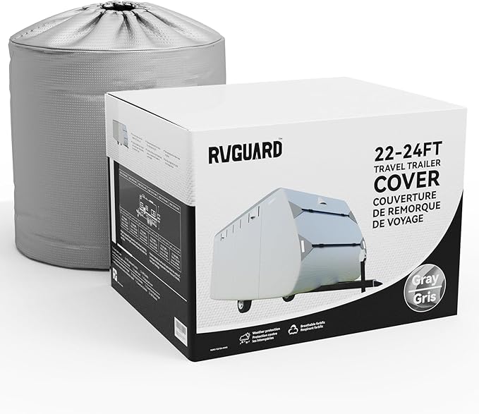 RVGUARD RV Cover, Travel Trailer Cover fits for 22' - 24' RV, 6 Layers Anti-UV Waterproof Camper Cover, with Tongue Jack Cover and Storage Bag, Grey