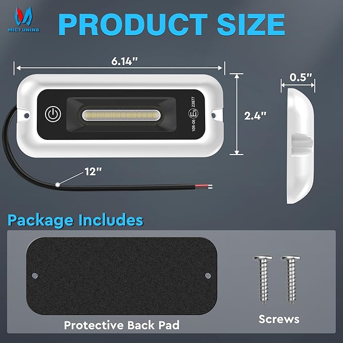 MICTUNING 6 Inch Interior RV Porch Light, Utility RV Awning White 6000K, Smart Touch Screen, Indoor IP68 Waterproof Aluminum for SUV Camper Trailer MPV Boat Home Cabinet Hallway