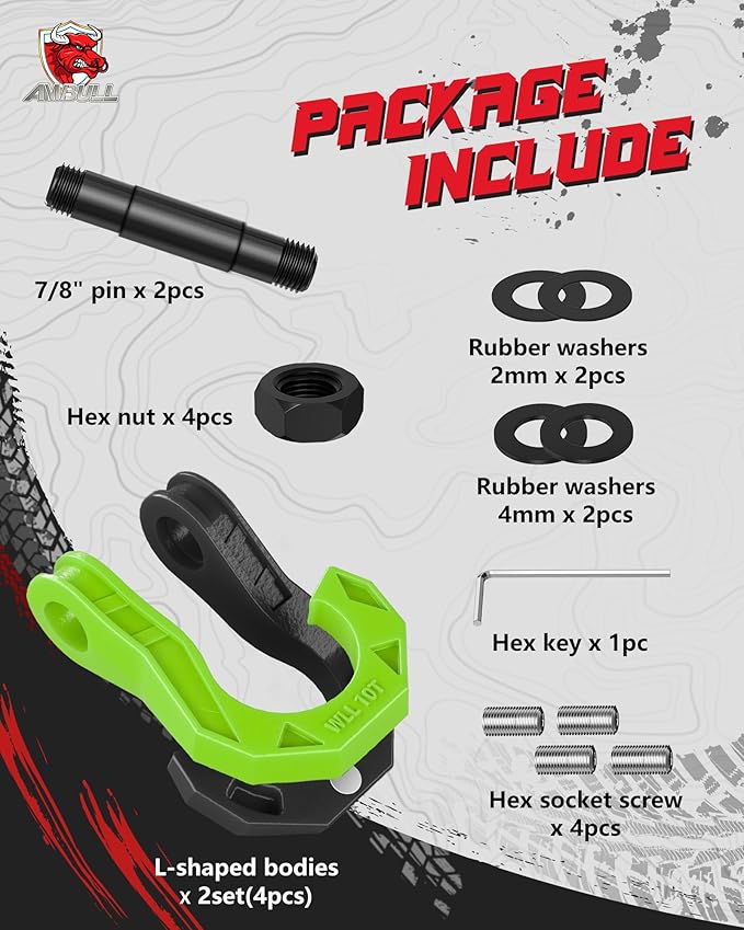 3/4" D Ring Separate Shackles, 52,910lbs Break Strength Easy Open Towing Winch Shackles, Heavy Duty Shackles with 7/8" Screw Pin for Tow Strap Winch Off Road Vehicle Recovery, Blackgreen