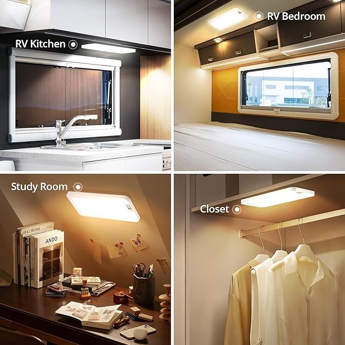 4Pack RV Lights Interior 1200LM，3 Color 12V RV LED Lights Interior with Remote Control, 3000-6500K Dimmable RV Interior Lighting Ceiling Light for RVs/Camper/Trailer/Boat