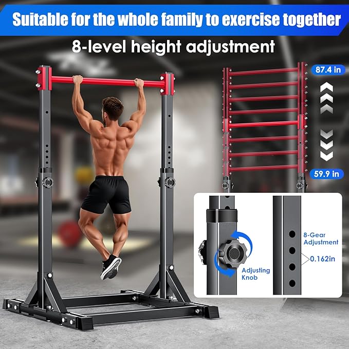 AFFLUENT Pull Up Bar Free Standing Power Tower Station - 330LBS Heavy Duty Adjustable Pullup Bar Stand for Home Gym, Multifunction Dip Station with 8-Level Height