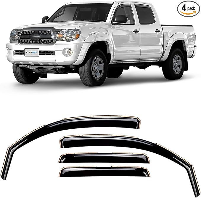 CLIM ART in-Channel Incredibly Durable Rain Guards for Toyota Tacoma 2005-2015 Double Cab, Original Window Deflectors, Vent Deflector, Vent Window Visors, Truck Accessories 4 pcs- 605085LP