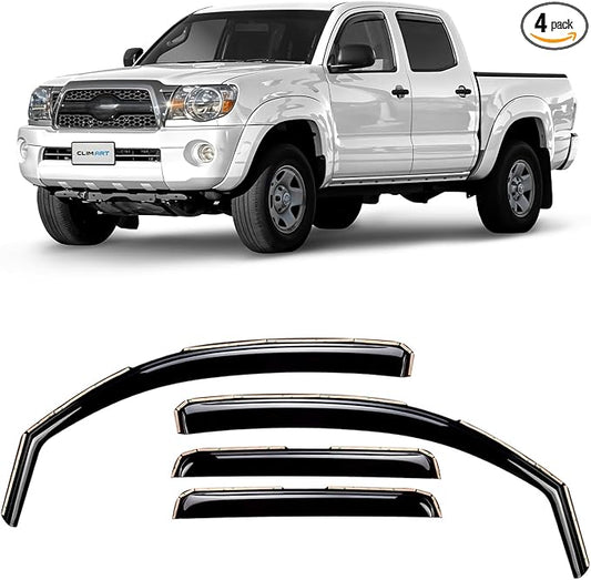 CLIM ART in-Channel Incredibly Durable Rain Guards for Toyota Tacoma 2005-2015 Double Cab, Original Window Deflectors, Vent Deflector, Vent Window Visors, Truck Accessories 4 pcs- 605085LP