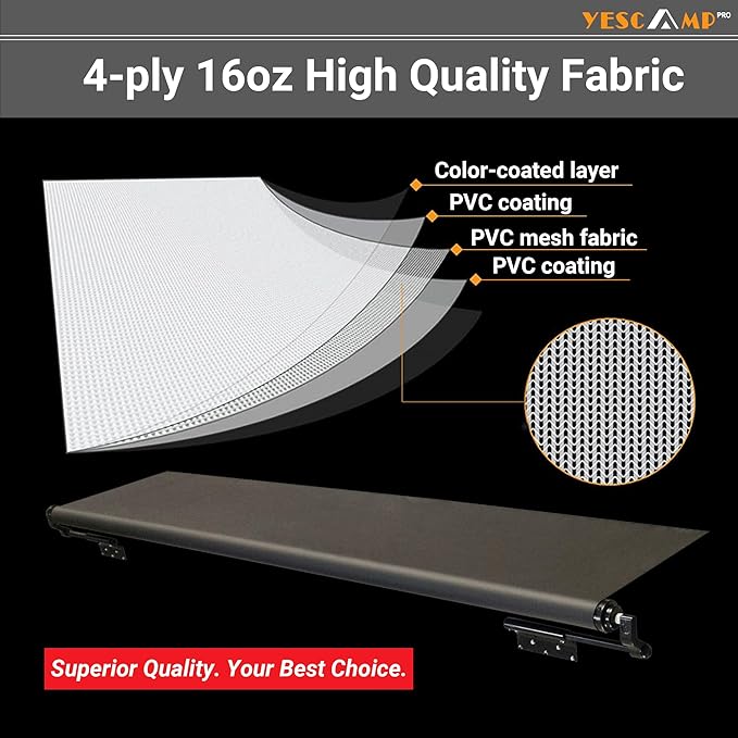 YESCAMP RV Slide Topper Awning Slide Out Awning Kit Cover Assembly,Modular Slideout Awning Protection for RVs,5th Wheels,Travel Trailers and Motorhomes,Black,9'(8'7''Fabric)