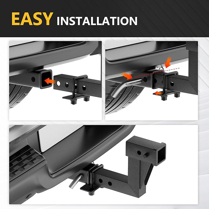 Tow Hitch 2 Inch, Trailer Hitch Extension Riser for 2-Inch Receiver, 6.6" Rise/Drop, Adjustable Lengths 5", 6", 8", 9", Solid Tube, 7500 lbs Capacity, Includes Bolt, Nut & Clip, Matte Black