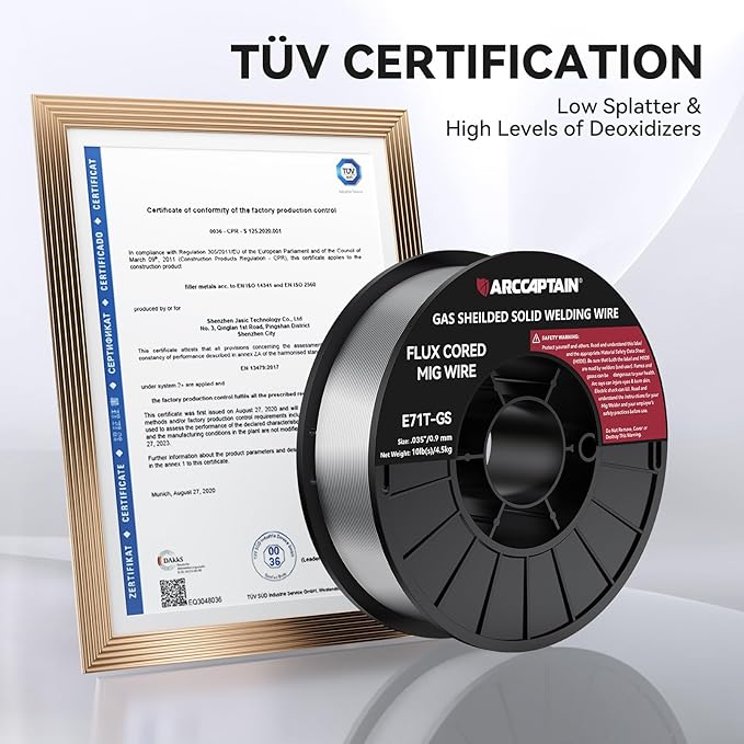 ARCCAPTAIN Flux Core Welding Wire .035, E71T-GS 035" Flux Core Welding Wire Gasless Low Splatter 10Lbs Mig Welding Wire Mild Carbon Steel Compatible With Lincoln Miller Forney Harbor Welder 4.5KG