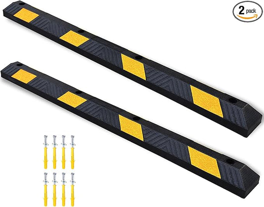 OrangeStar 72" Rubber Parking Curb, Heavy Duty Garage Floor Wheel Stopper w/Yellow Reflective Stripe for Car, Truck, Trailer, 2 Pack