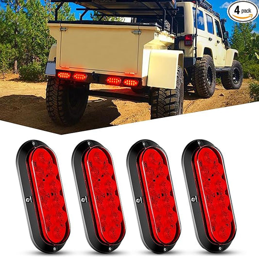 Nilight 6 Inch Oval Red LED Trailer Tail Light 4PCS 10LEDs Waterproof Stop Brake Turn Surface Mount Trailers Lights for Truck RV Boat Bus Lorry Camper Van Caravan