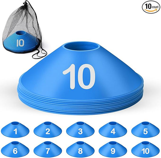10 Pcs Numbered Sports Disc Cones 1-10 Soccer Cones with Mesh Carry Bag Flexible Agility Cones Soft Field Cones for Gym PE Classes School Activities Games, Sports Training Equipment