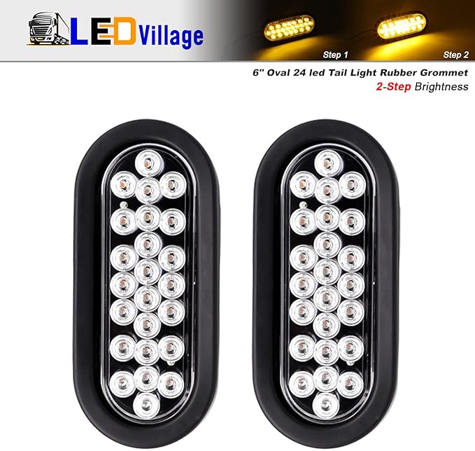 6 Inch Oval Clear Lens Amber Trailer Marker Lights 24 LED Turn Parking Signal Lamp SMD Plug & Rubber 3-Wire for Trailer Truck RV Pickup Van 12v DC (2 Pcs)