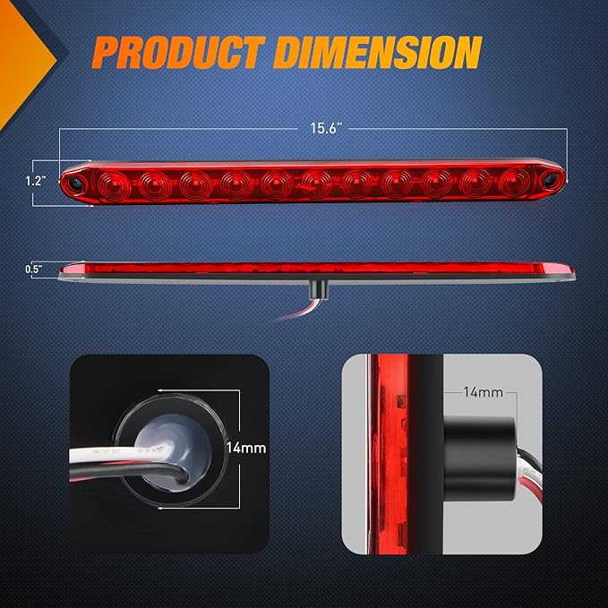 Nilight LED Trailer Light Kit Square Stop Turn Tail Red Amber Side Marker lights Third Brake ID Bar for 12V Utility Boat Camper RV Trucks Marine Snowmobile