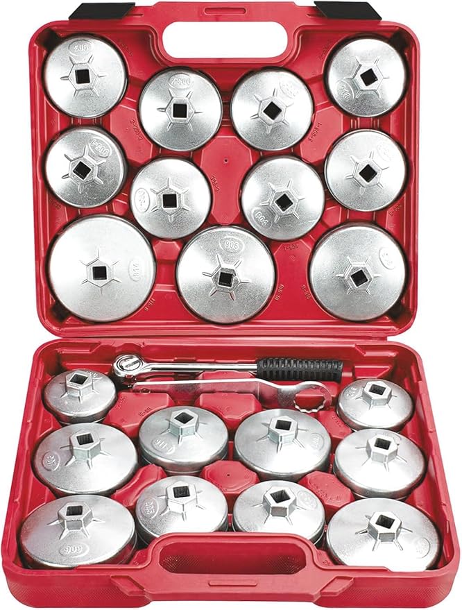 Oil Filter Wrench Set 23pcs Aluminum Alloy Cup Oil Filter Type Wrench Socket Removal Tool Set 1/2" Drive Oil Filter Removal Tool Kit?red?