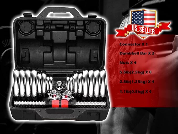 Adjustable Dumbbells Cast Iron Set Weight to 66Lbs / 44LBS, Free Weight with Connecting Rod Used As Barbell, for Men and Women Home Gym Work Out Training Fitness Equipment All-Purpose