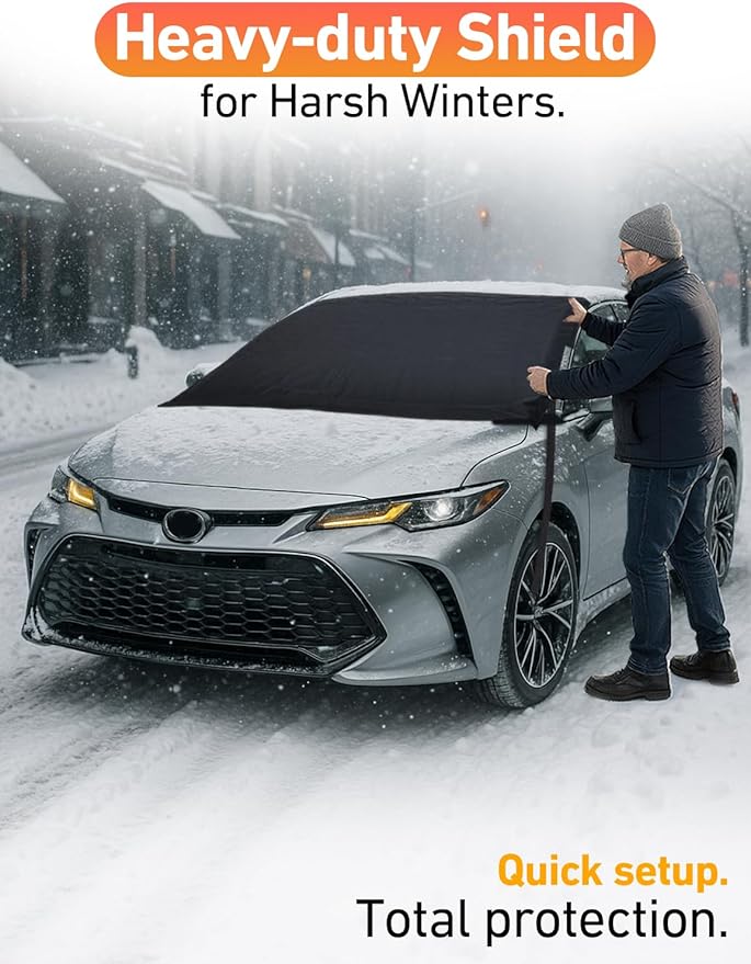 EcoNour Car Snow Cover Compatible for Toyota Camry | Windshield Cover for Ice and Snow with S-Hook Straps | Heavy-Duty 600D Oxford Winter Car Cover, Waterproof & Anti-Slip