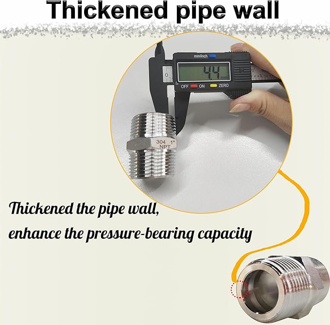 1" Male Hex Nipple Pipe Fittings, 304 Stainless Steel 1 inch NPT Threaded Pipe Adapter Fittings Equal Nipples Connectors, Male Straight Connector Pipe Fitting (1“, 2pcs)