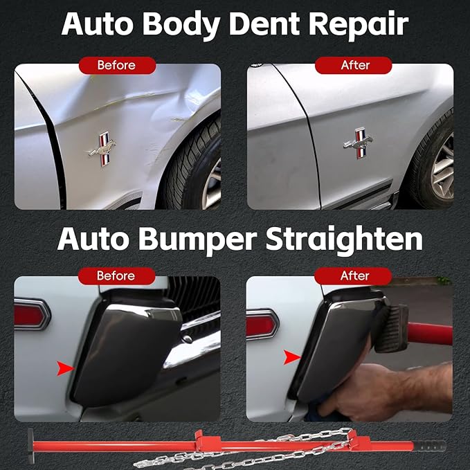 Sunluway 77175 Auto Body Alignment Bar Pulling Stick Tool 52in for Car Repair Bumper Hood Panel Deck & Bracket Dent Puller Stick Alignment Repair Tool Auto Body Dent Repair Tool with Chain