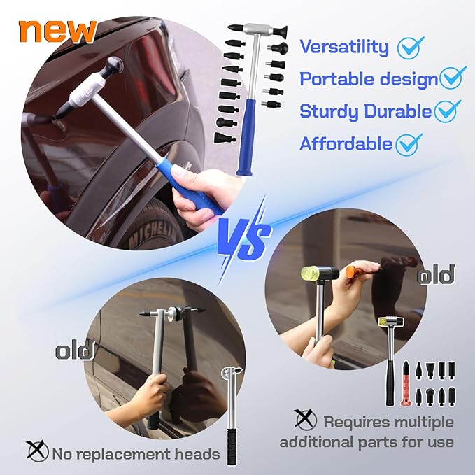 Super PDR Paintless Dent Rods Repair Tools, Stainless Steel Dent Removal Rods with Professional Dent Repair Kit, Paintless Repair of 99% of dents for Repairing Hail Damage, Body Dents、Creases