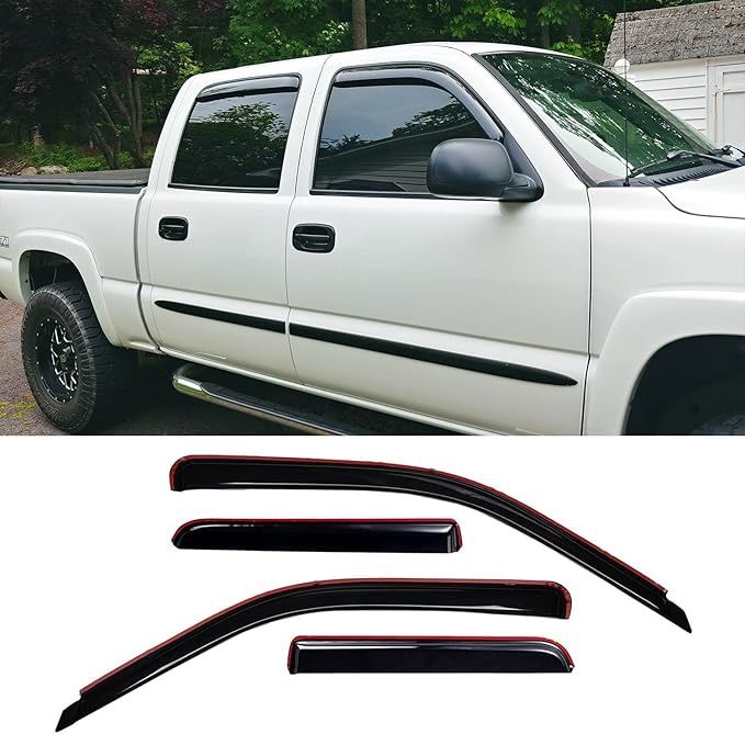Original Side Rain Guards, 4pcs in-Channel Nice Wind Deflector Set, Window Visors fit for Most 2000-2006 Chevy/GMC/Cadillac Crew Cab Truck and SUV,Some 2007 HD Classic Crew Cab 194355