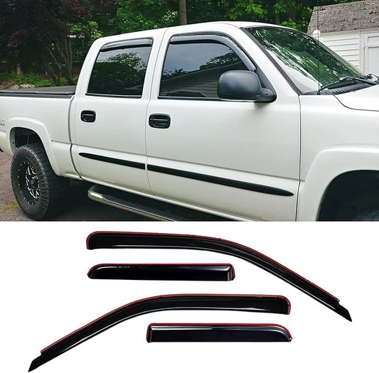 Original Side Rain Guards, 4pcs in-Channel Nice Wind Deflector Set, Window Visors fit for Most 2000-2006 Chevy/GMC/Cadillac Crew Cab Truck and SUV,Some 2007 HD Classic Crew Cab 194355