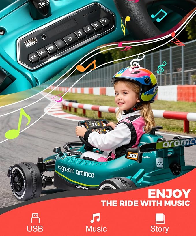 12V F1 Kids Ride On Car with Parent Remote Control, Recharageable Battery Ride on Toy, 3 Speeds, Music
