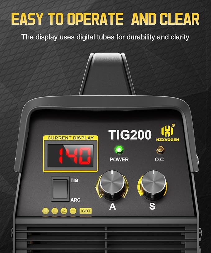 H HZXVOGEN 200A TIG Welder, High Frequency Welder 110/220V TIG/MMA 2 IN 1 Welder Machine with Post Gas TIG Welding Machine