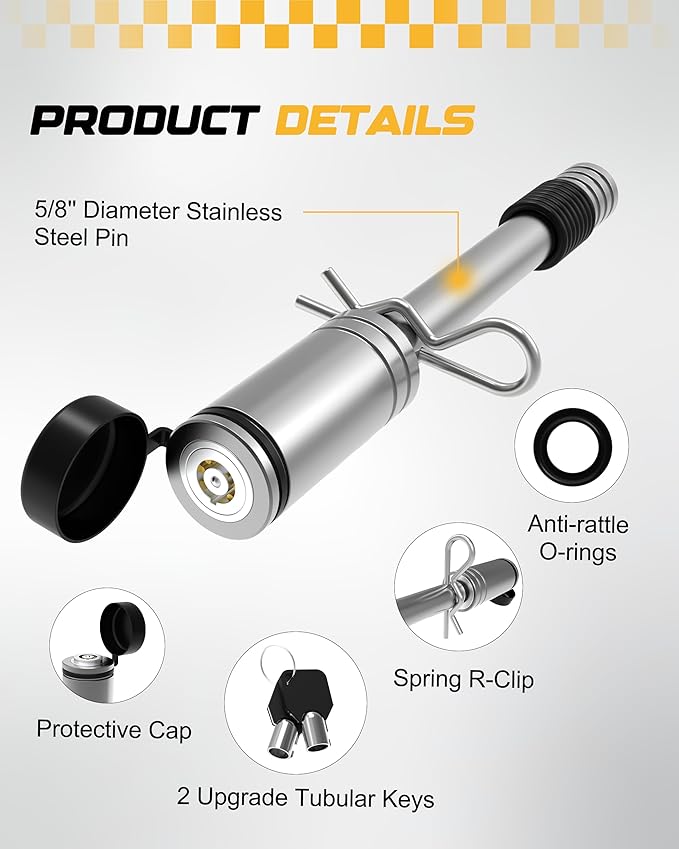 RETRUE Heavy-Duty Trailer Hitch Lock with Safety Clip for Extra Security, Stainless Steel 5/8" Dia 4" Long Locking Hitch Pin with Weather-Resistant Cap & O-Rings, Fits 2.5" to 3" Trailer Receivers