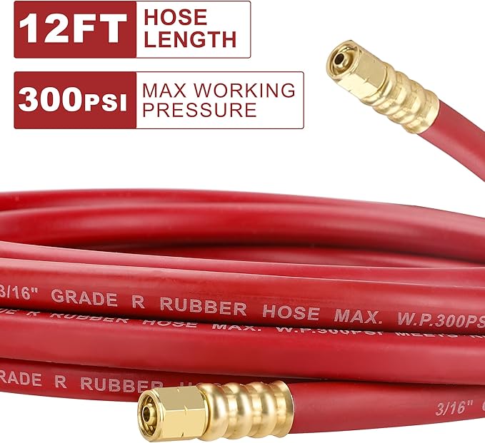 Hromee Air Acetylene Torch Hose 12-Feet X 3/16-Inch with 3/8"-24 LH Fittings