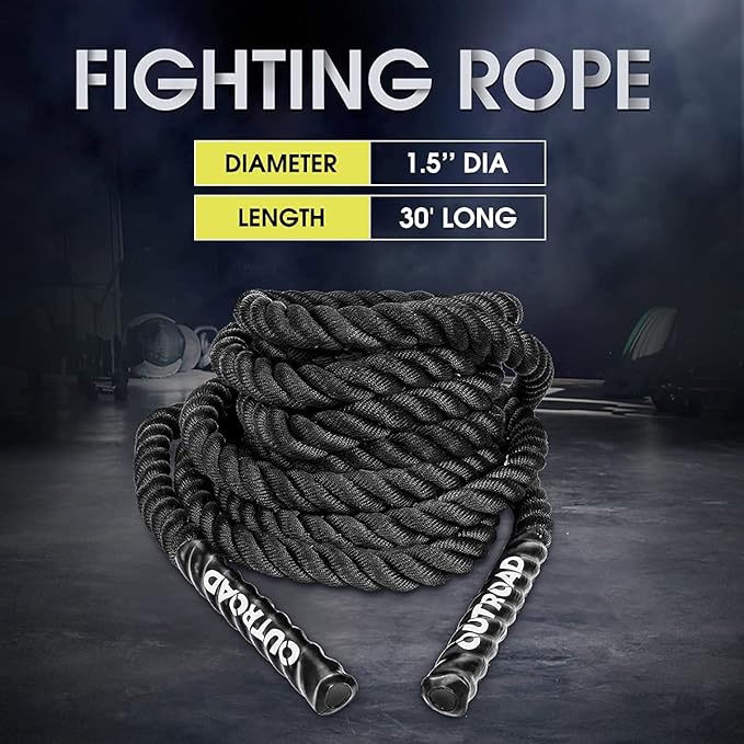 Battle Ropes 1.5 inch 30 ft - Polyester Workout Rope Heavy for Home Body Workouts Building Muscle, Black