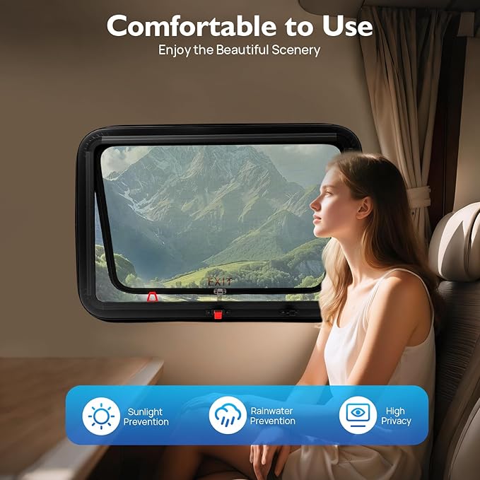 RV Exit Window - 30” W x 22” H Camper Window Ultra Thick Tempered Glass Emergency Window with Trim Kit - 90°Opening, Weather-Resistant for RVs, Trailers, Pickup Trucks